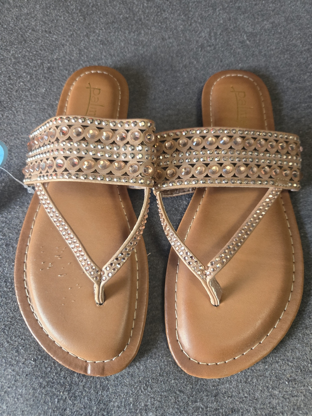 Palms Sandals Women's Embellished Tan Flip Flops